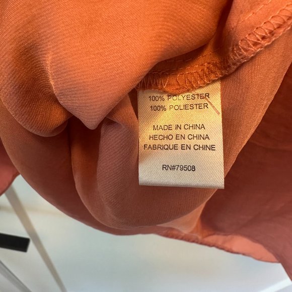 VIOLET + CLAIRE Size Small Coral Pink Salmon Satin Blouse Ruffle Wide Sleeves - Picture 4 of 4